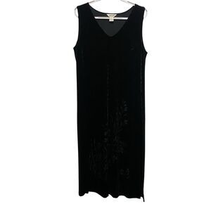 Vtg Fern Bratten Floral Velvet Burnout Maxi Dress Plus 1X Black Whimsigoth Fairy